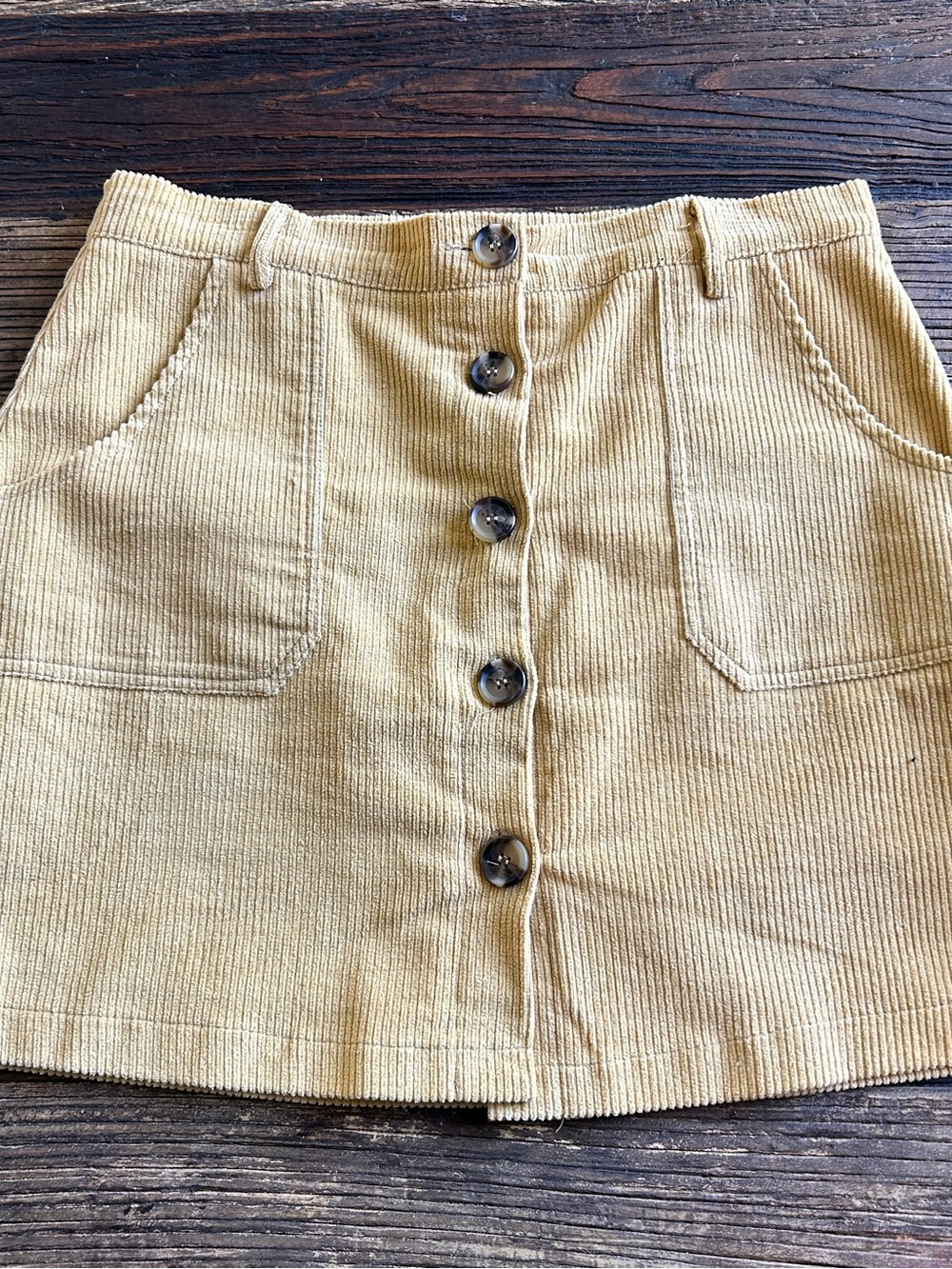 Skylar + Madison | Mustard Corduroy Button-Front Mini Skirt